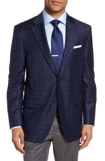 Men's Peter Millar Flynn Classic Fit Plaid Wool Sport Coat S - Blue