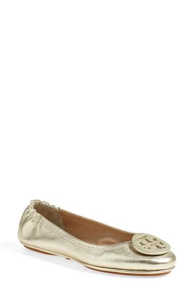 Women's Tory Burch 'minnie' Travel Ballet Flat .5 M - Metallic