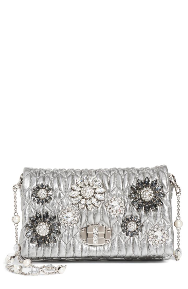 Miu Miu Crystal Embellished Leather Crossbody -