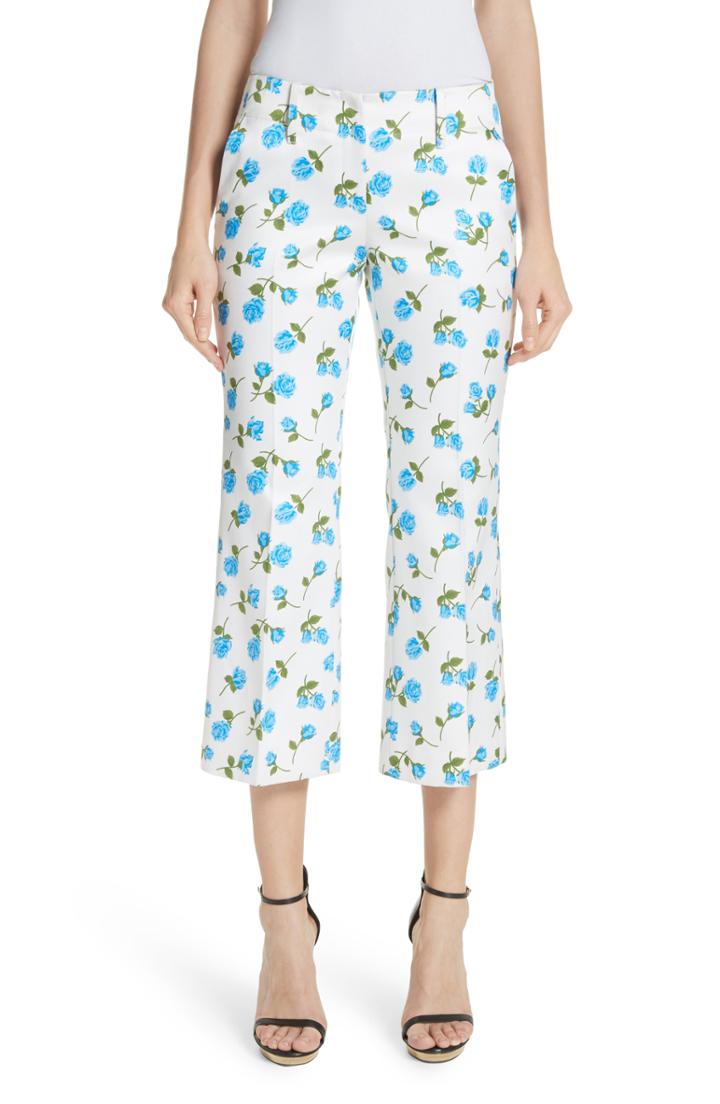 Women's Michael Kors Rose Print Flare Pants - White