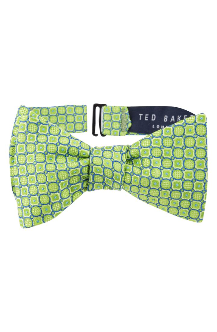 Men's Ted Baker London Geo Print Silk Bow Tie, Size - Green