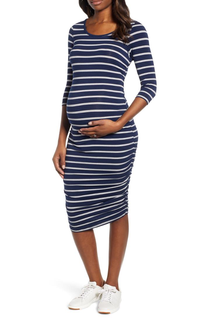 Women's Angel Maternity Side Ruched Maternity Dress - Blue