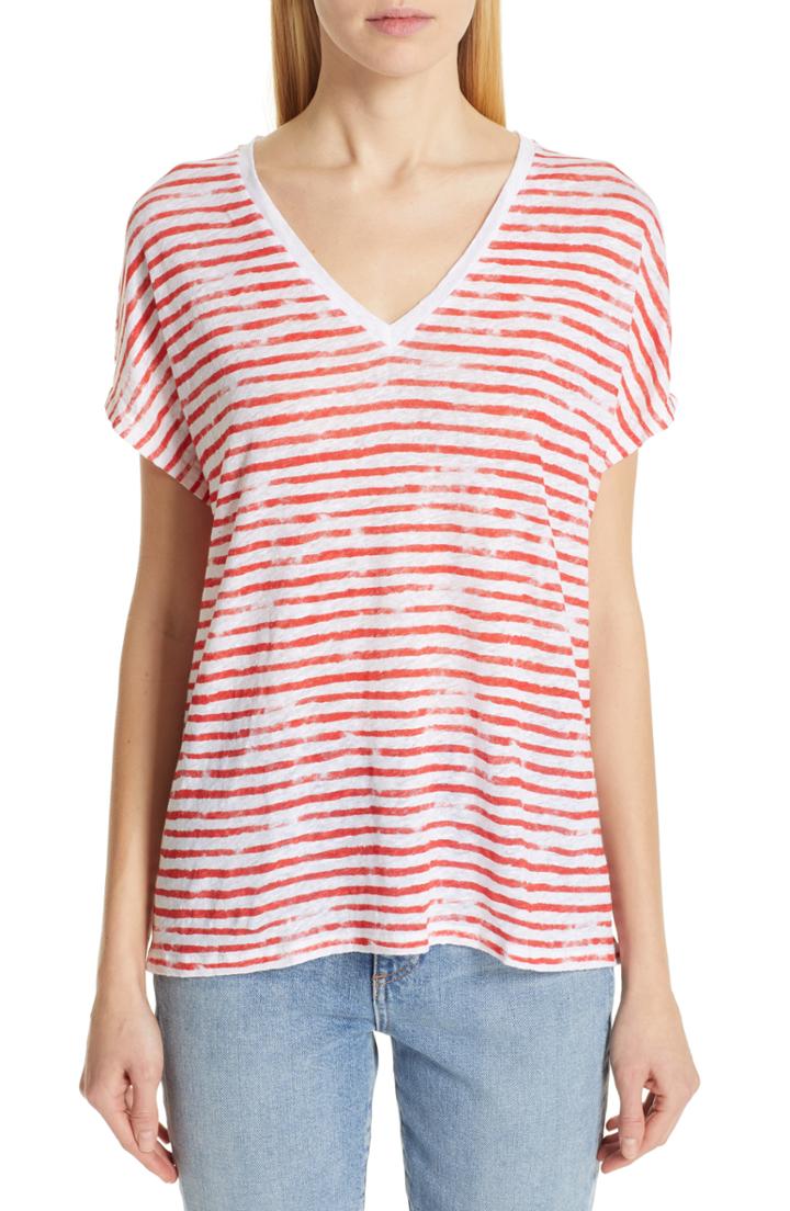 Women's Majestic Filatures Stripe Linen Tee - White