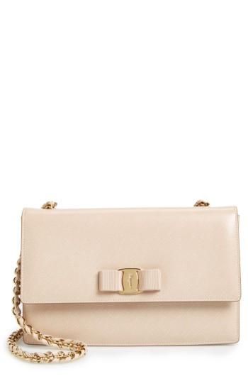 Salvatore Ferragamo Saffiano Leather Shoulder Bag - Beige
