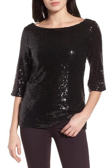 Women's Halogen Tie Back Sequin Top - Black