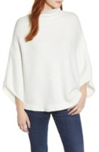 Women's Caslon Rib Knit Turtleneck Poncho /small - Ivory