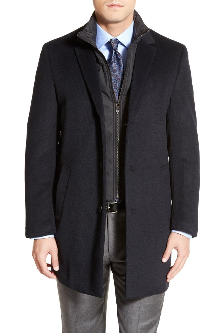 Men's Hart Schaffner Marx Kingman Modern Fit Wool Blend Coat With Removable Zipper Bib R - Blue