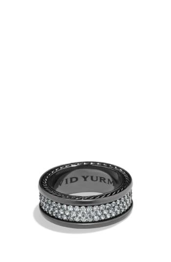Men's David Yurman 'streamline' Pave Three Row Ring In Black Titanium