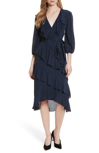 Women's Alice + Olivia Kye V-neck Tie Waist Ruffle Dress