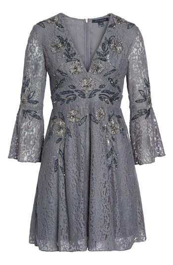Women's French Connection Esme Shimmer Beaded Lace Dress - Grey