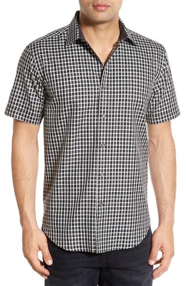 Men's Bugatchi Shaped Fit Short Sleeve Gingham Sport Shirt