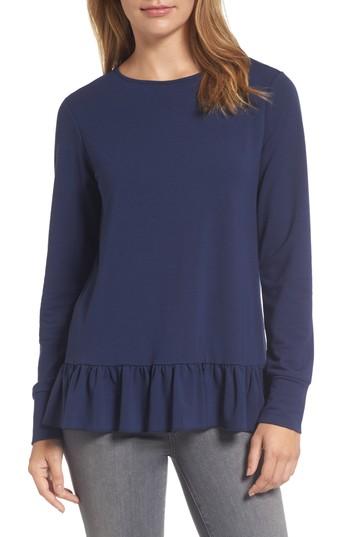 Women's Halogen Ruffle Hem Sweatshirt - Blue
