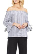 Women's Vince Camuto Linen Stripe Statement Sleeve Top, Size - Black