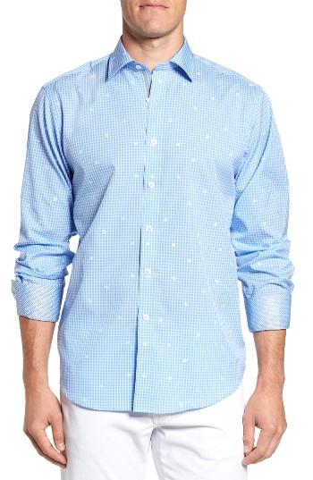 Men's Bugatchi Classic Fit Windowpane Sport Shirt - Blue