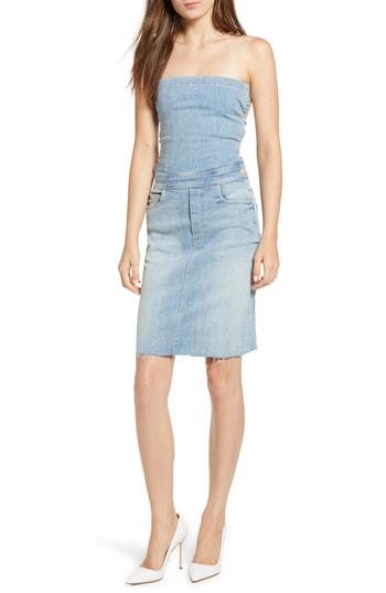 Women's Mother The Tie Back Frayed Denim Dress - Blue