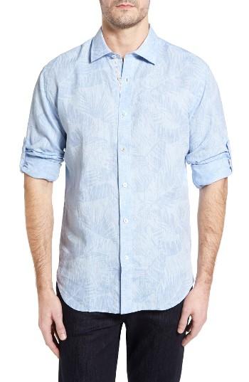Men's Bugatchi Shaped Fit Frond Print Sport Shirt - Blue