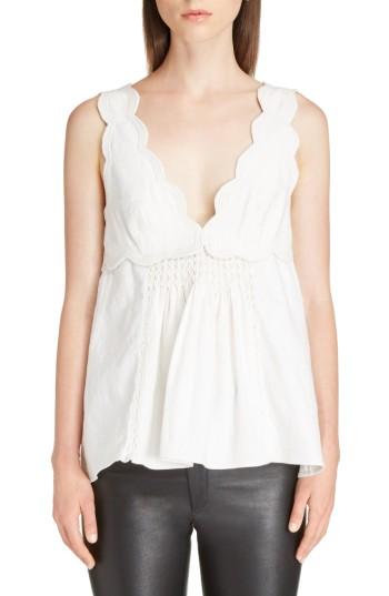 Women's Isabel Marant Wigstone Scallop Neck Cotton Top Us / 36 Fr - White