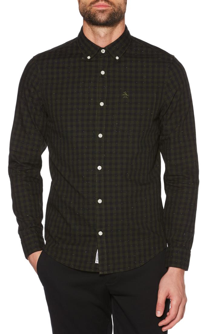 Men's Original Penguin Slim Fit Neppy Gingham Sport Shirt - Green
