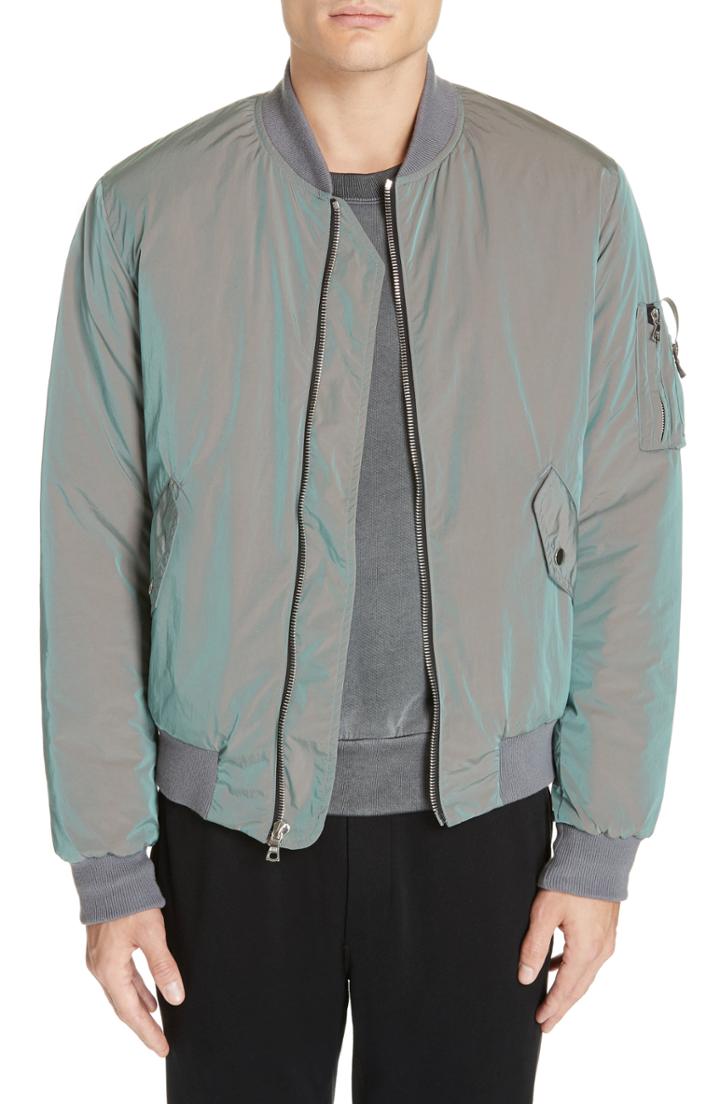 Men's John Elliott Bogota Irridescent Bomber Jacket - Grey