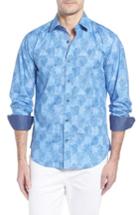 Men's Bugatchi Shaped Fit Abstract Check Sport Shirt - Blue