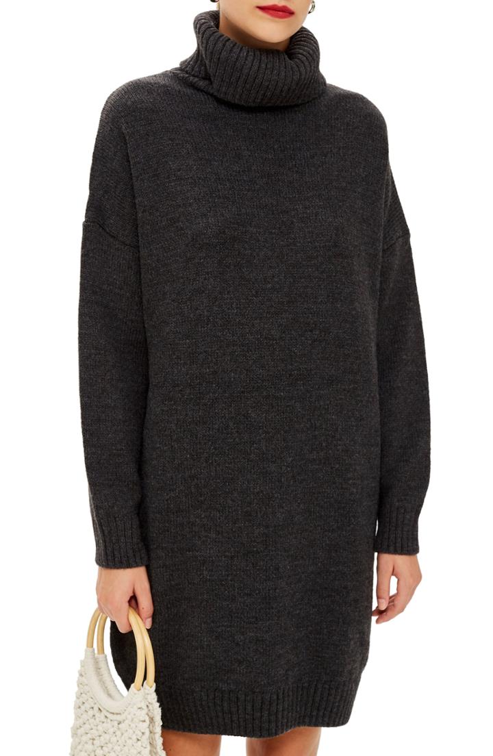 Women's Topshop Turtleneck Sweater Dress Us (fits Like 0-2) - Grey