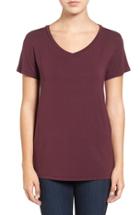Petite Women's Halogen Modal Jersey V-neck Tee, Size P - Burgundy