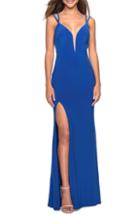 Women's La Femme Strappy Back Fitted Jersey Evening Dress - Blue