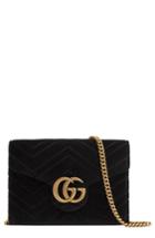 Women's Gucci Gg Marmont 2.0 Matelasse Velvet Wallet On A Chain - Black