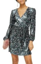 Women's Topshop Ditsy Foil Plisse Dress Us (fits Like 0) - Blue