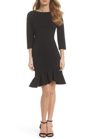 Women's Vince Camuto Crepe Ruffle Hem Body-con Dress - Black