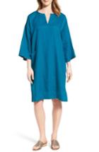 Women's Eileen Fisher Organic Linen Shift Dress, Size - Blue/green