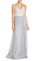 Women's Hayley Paige Occasions Metallic Lace & Tulle Spaghetti Strap Gown