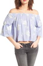 Women's Lush Floral Embroidered Off The Shoulder Top - Blue