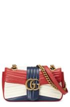 Gucci Mini Gg Marmont 2.0 Tricolor Matelasse Leather Shoulder Bag - Red