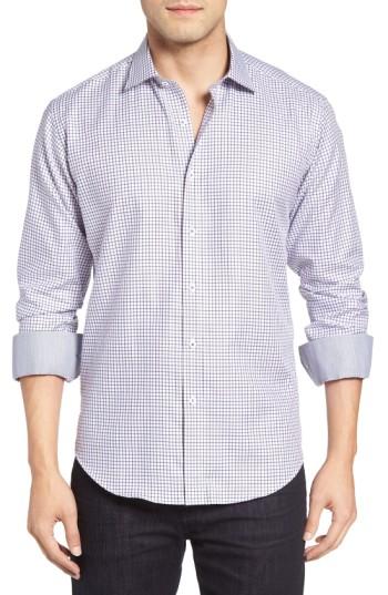 Men's Bugatchi Shaped Fit Tattersall Sport Shirt, Size - Purple