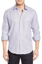 Men's Bugatchi Shaped Fit Tattersall Sport Shirt, Size - Purple