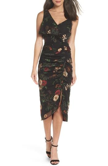 Women's Harlyn Asymmetrical Floral Midi Dress - Black