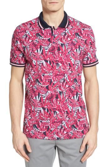 Men's Ted Baker London Legolf Leaf Print Golf Polo (s) - Pink