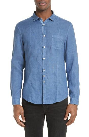 Men's John Varvatos Collection Everly Extra Trim Fit Contrast Trim Linen Sport Shirt