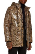 Men's Topman Snakeskin Print Leather Puffer Coat - Brown