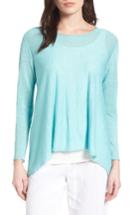 Women's Eileen Fisher Organic Linen Blend Swing Sweater, Size - Blue/green