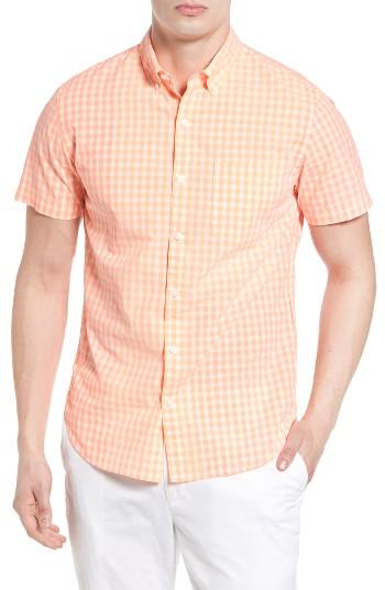 Men's Bonobos Slim Fit Gingham Short Sleeve Sport Shirt, Size - Orange