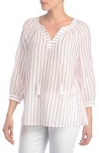 Women's Nydj Stripe Cotton Split Neck Top - White