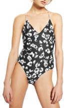 Women's Topshop Smudge Leopard Reversible One-piece Swimsuit Us (fits Like 0) - Blue