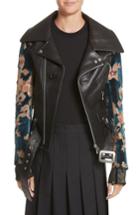 Women's Junya Watanabe Faux Leather Moto Jacket With Floral Sleeves - Black