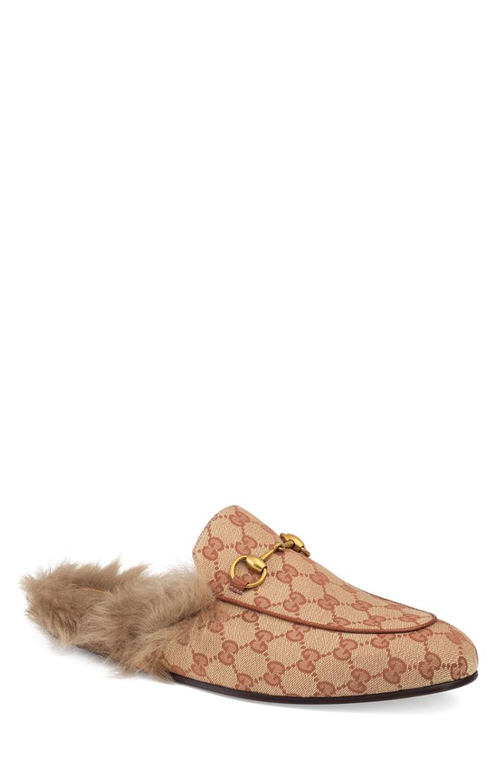 Men's Gucci Princetown Double G Loafer Mule With Genuine Shearling .5us / 8.5uk - Yellow