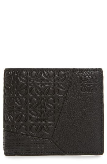 Men's Loewe Puzzle Bifold Leather Wallet - Black