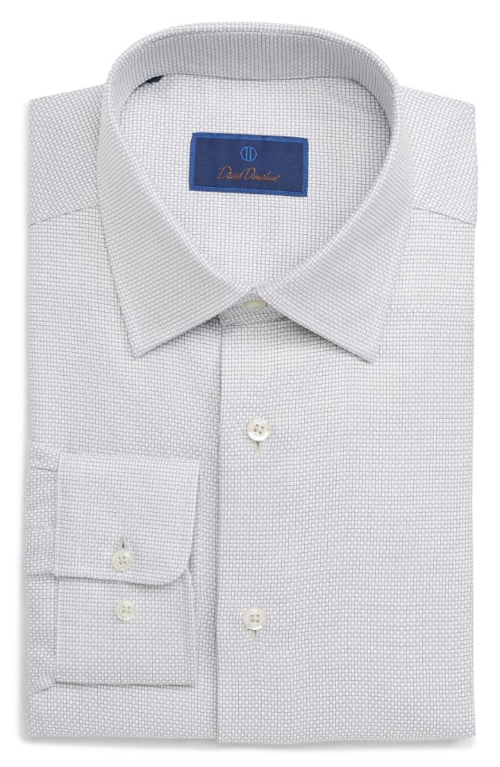 Men's David Donahue Regular Fit Microcheck Dress Shirt - 34/35 - Grey