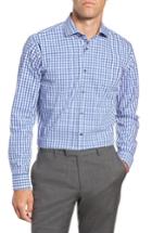 Men's Nordstrom Men's Shop Tech-smart Trim Fit Stretch Check Dress Shirt .5 - 34/35 - Blue