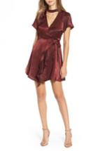 Women's Lush Satin Choker Wrap Dress - Burgundy